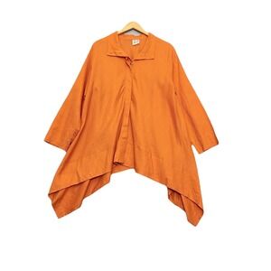 PLANET By Lauren G 100% Linen Shirt OS Tunic Oversized Boxy Lagenlook Boho Orang